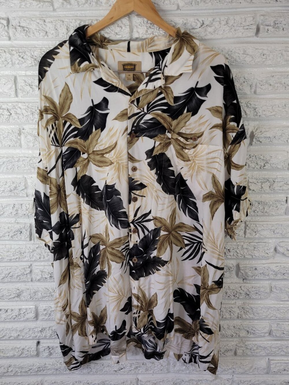The Foundry 3XL Big & Tall Shirt Brown Black Tropical Floral Rayon Button FLO238